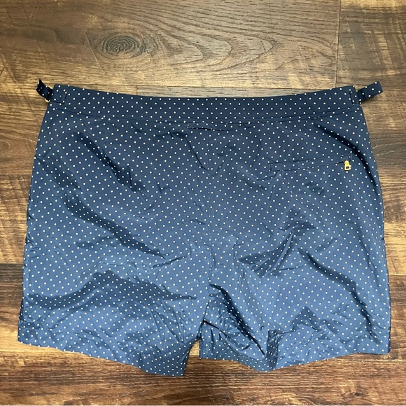 NWT Orlebar Brown bulldog navy blue iris polka dot swim trunks 6” shorts 38 READ - Picture 10 of 10